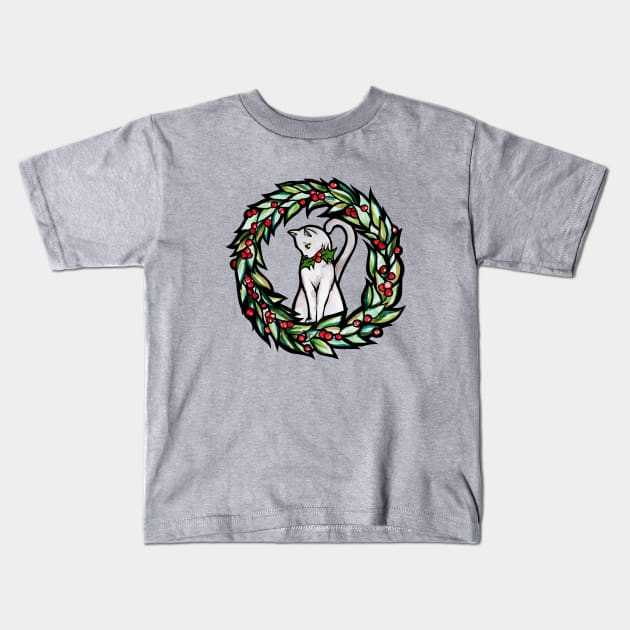 White Yule Cat Kids T-Shirt by bubbsnugg